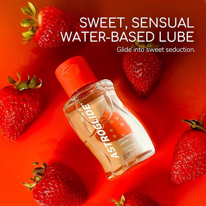 Astroglide Water Based Flavored (2.5oz), Edible Strawberry Personal Lubricant for Men, Women and Couples, Travel-Friendly Size