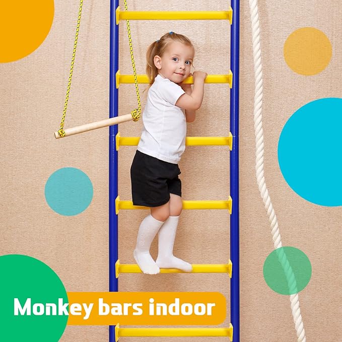 Dunzy 12 Pack Monkey Bars Swing Set Accessories Rods Playset Ladder Rungs Hardware Kit Steel Monkey Bar with Screws for Backyard Playground Equipment Mounting Plates(16.5 Inch,Yellow)