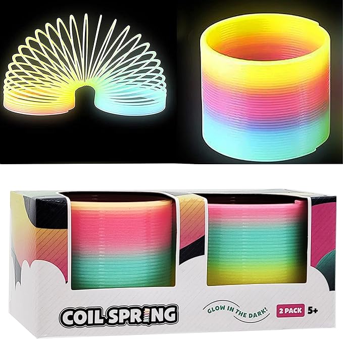 The Dreidel Company Plastic Coil Spring, Glow-In-The-Dark Magic Rainbow Slingy, Party Favor, Birthday Bag Filler, Stocking Stuffers, 3" (80MM) (2-Pack)