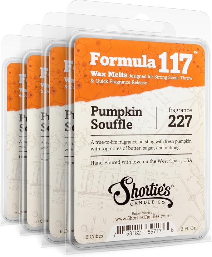 Shortie's Candle Company Pumpkin Souffle Premium Wax Melts 4 Pack - 12 Oz., Strong & Long Lasting, Non-Toxic - Made with Essential & Natural Oils - Formula 117
