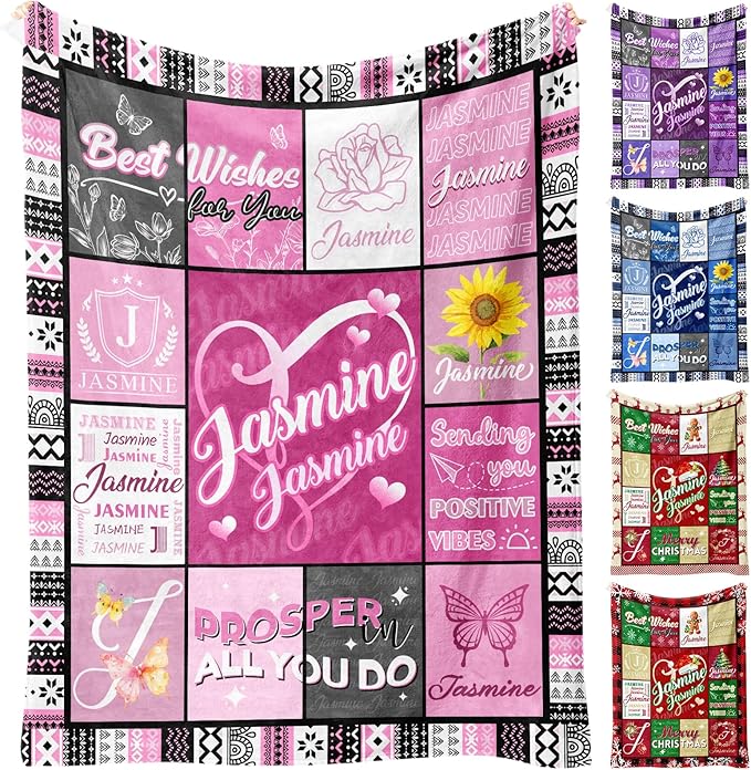 Custom Blanket with Name - Personalized Name Throw Blanket for Adults Kids Baby, Customized Purple Flannel Blanket with Initials, Personalized Gifts for Christmas Birthday
