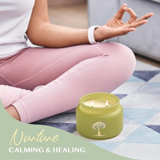 White Sage Meditation and Yoga Candle for Energy Clearing and Protection - 50 Hour Clean Burning Soy Wax - 2-Wick Spiritual Aromatherapy Smudge Candle with Guided Materials -9.5oz