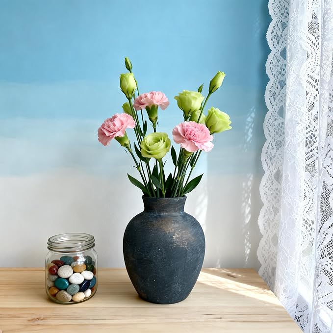 Bronze Ceramic Vase 6.1 inch - Handmade Rustic Farmhouse Flower Vase, Entryway Table Decor Centerpiece for Home & Wedding Pottery Enthusiasts、Pampas Grass Vase for Living Room, Shelf, Table, Bathroom