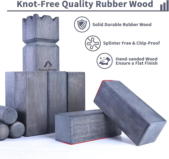 ApudArmis Kubb Yard Game Set, Viking Chess Outdoor Clash Toss Yard Game with Carrying Case - Rubber Wooden Backyard Lawn Games Set for Teenagers Adults Family