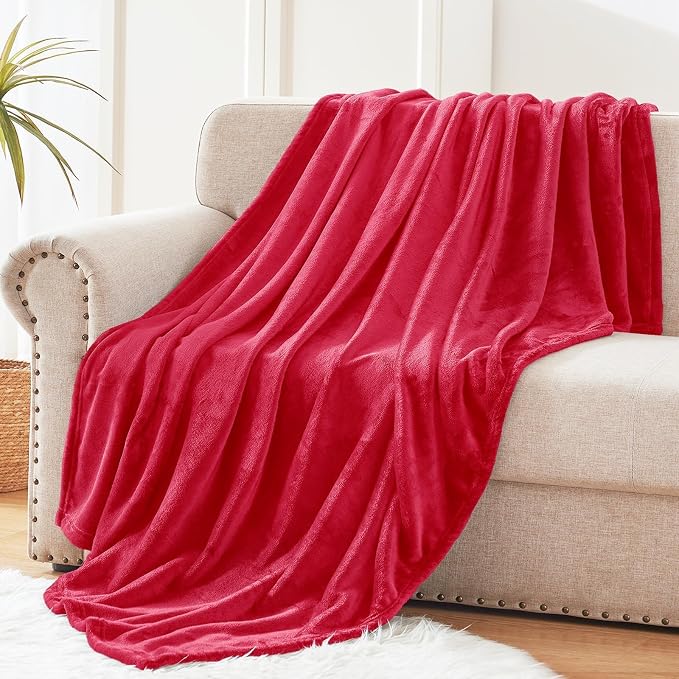 Exclusivo Mezcla Soft Large Fleece Throw Blanket for Couch, Red | 50x70 Inches, Double-Sided Brushed Flannel, Lightweight Plush Cozy Blanket for Home Decor, All Season, Machine Washable