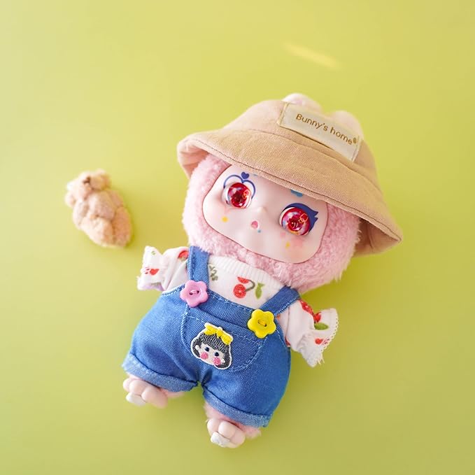 CALEMBOU Plush Doll Clothes, Cute Plush Dolll Clothes Suit for 6 Inches Kimmon Mimon, Kawaii Doll Clothes Accessories Set for Birthday Gifts (Cherry T-Shirt Set)