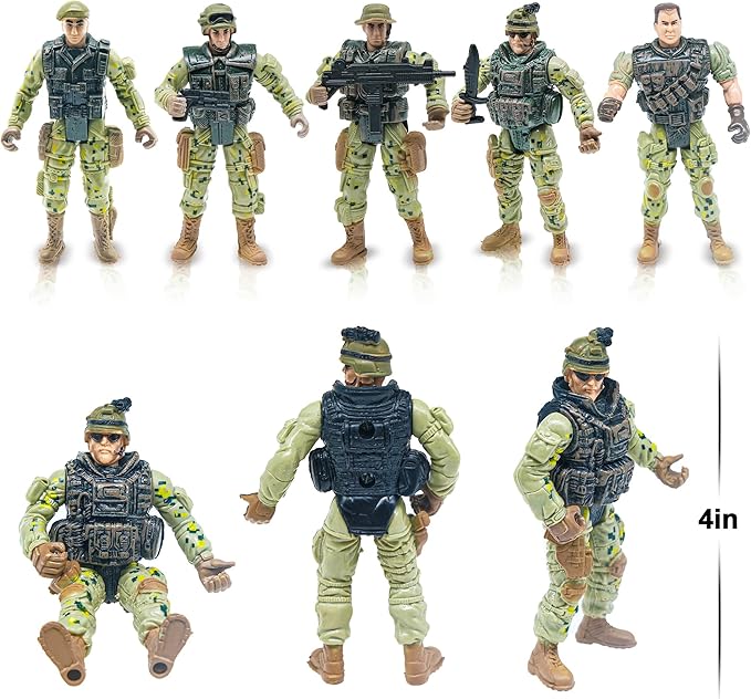 US Army Men Action Figures with Military Vehicles Toys Playset, Toy Soldiers with Military Trucks, Helicopter, War Tent for Kids Boys Girls, Best Age 6 7 8 9 10