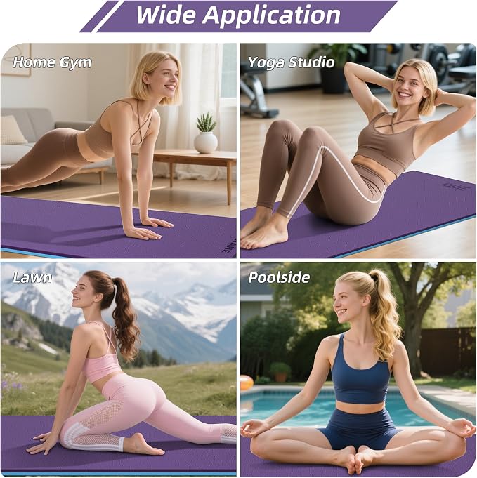 HAHE Wide Yoga Mat 72"x32"x0.4" Thick Pilates Mat with Carrying Strap