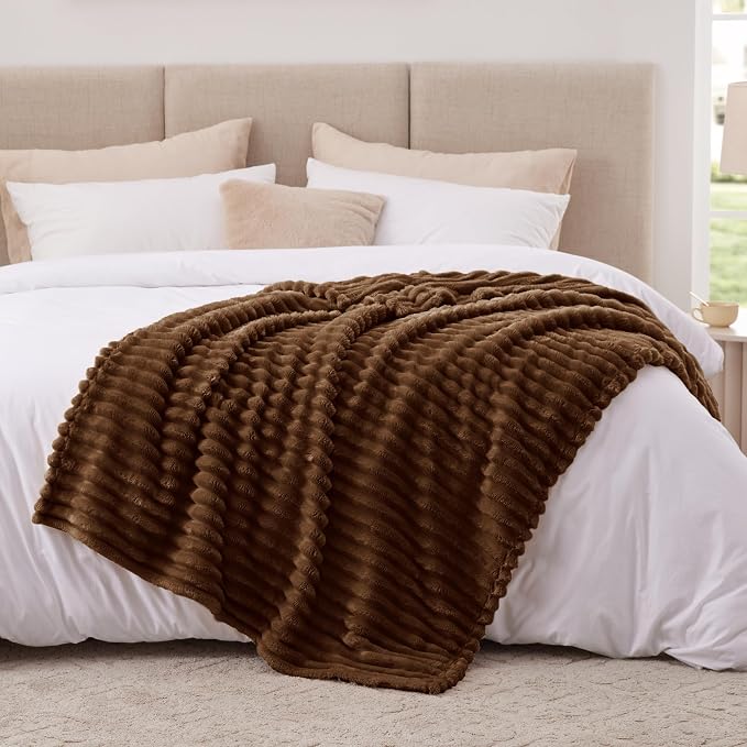 EXQ Home Gentle Soft Fleece Throw Blanket – Cozy Lightweight Blanket for Couch Bed – All-Season Warm Fuzzy Flannel Blanket for Women Mom Her – Gifts for Birthday(90"x108",Brown)