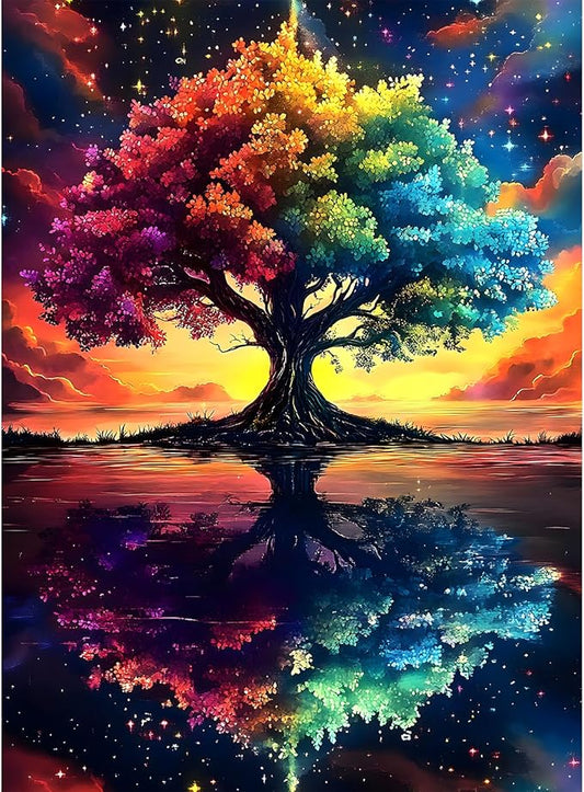 Puzzles for Adults 500 Pieces, Tree of Life Jigsaw Puzzles - Starlit Rainbow Tree, Impossible Starry Night Puzzle for Seniors Families,20.47x14.96 inches, 1:1 Poster, Letter on The Back