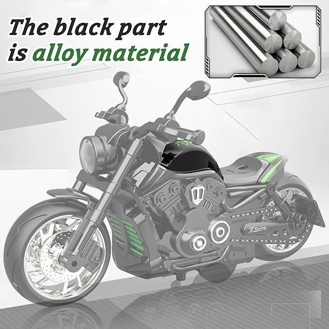 Motorcycle Toy for Metal Die-cast, Toy Motorcycle with Lights, Sounds & Automatic Drive for Boys & Girls Aged 3-12（Green）
