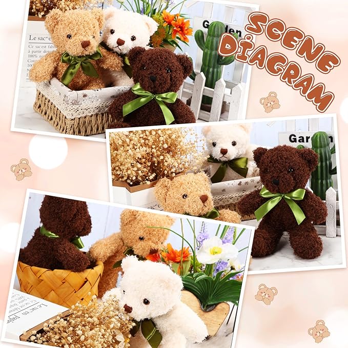 HyDren 30 Pcs Stuffed Animals Plush Bears Gifts Bulk Sleeping Playing Bear Toys with Bow Tie for Birthday Baby Shower Graduation Christmas Wedding Party Favor(10 Inch,Brown)