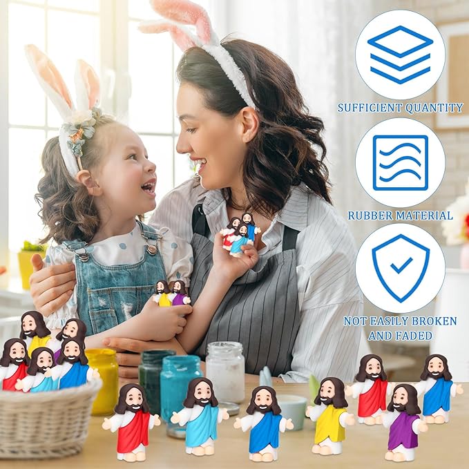 Barydat 150 Pcs Little Jesus Figures Baby Mini Jesus Figurines Bulk to Hide and Seek Tiny Miniature Christ Savior Figurine Toys Religious Gift for Easter Egg Stuffer Sunday School Baptism, Multicolor