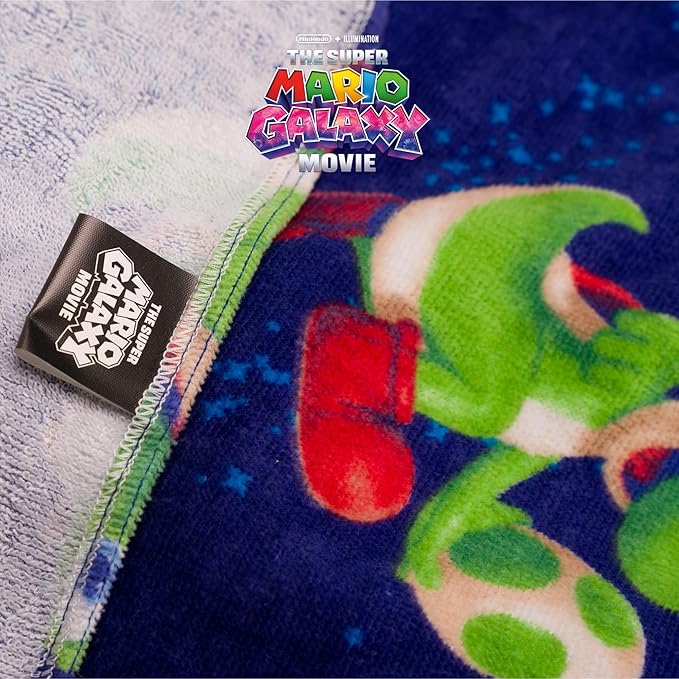 The Super Mario Galaxy Movie Kids Super Soft Bath/Pool/Beach Soft Cotton Terry Hooded Towel Wrap, 24 in x 50 in, Mario & Luigi, (100% Officially Licensed Product) by Franco