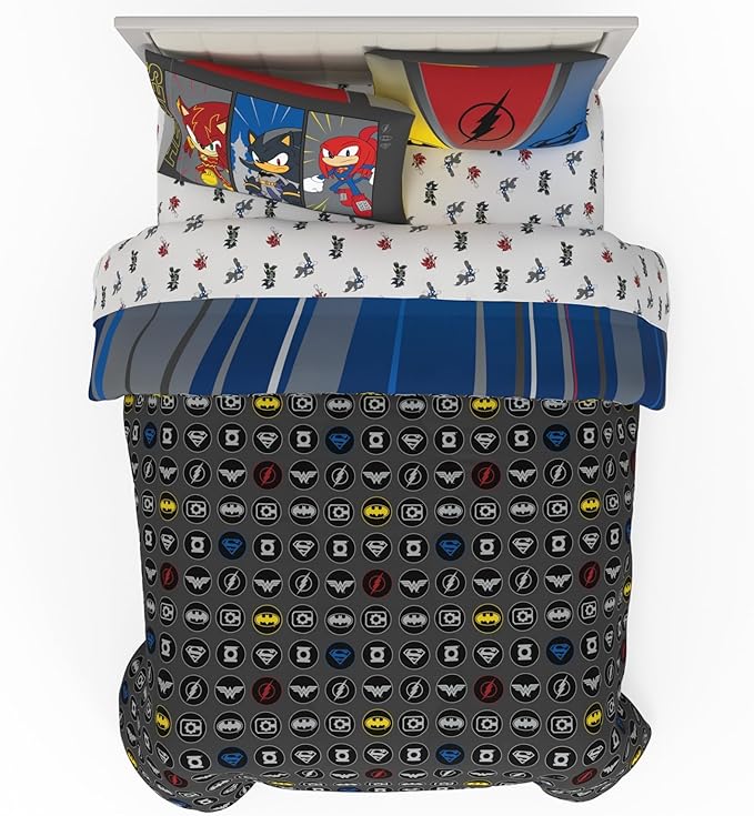 DC x Sonic The Hedgehog Kids Bedding Set, Full Size, 5-Piece Super Soft Cozy Reversible Comforter & Sheet Set (Officially Licensed Product) by Franco | Durable, Reversible, Officially Licensed