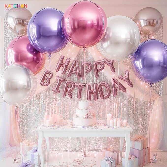 KatchOn, Pink Purple Silver Foil Balloons - 22 Inch, Pack of 6 | Metallic 4D Unicorn Balloons for Unicorn Birthday Decorations | Princess Party Decorations, Mermaid Balloon For Pastel Decorations