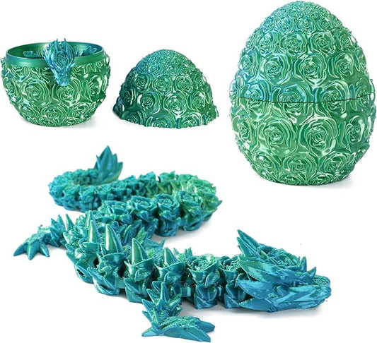 Pigmiss 3D Printed Dragon,3D Dragon Eggs with Dragon Inside,Dragon Fidget Toy for Adult,Full Articulated Dragon Crystal Dragon Easter Eggs Decoration for Gift (Rose-Bule Green)