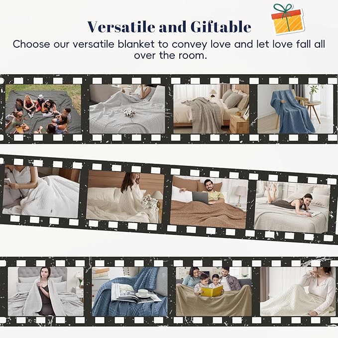 PHF 100% Cotton Waffle Weave Blanket King Size, Lightweight Breathable Summer Blanket for Hot Sleepers, Pre-Washed Soft Layer for Bed, Couch, Home Decor Gift, 108"x90", Cannoli Cream