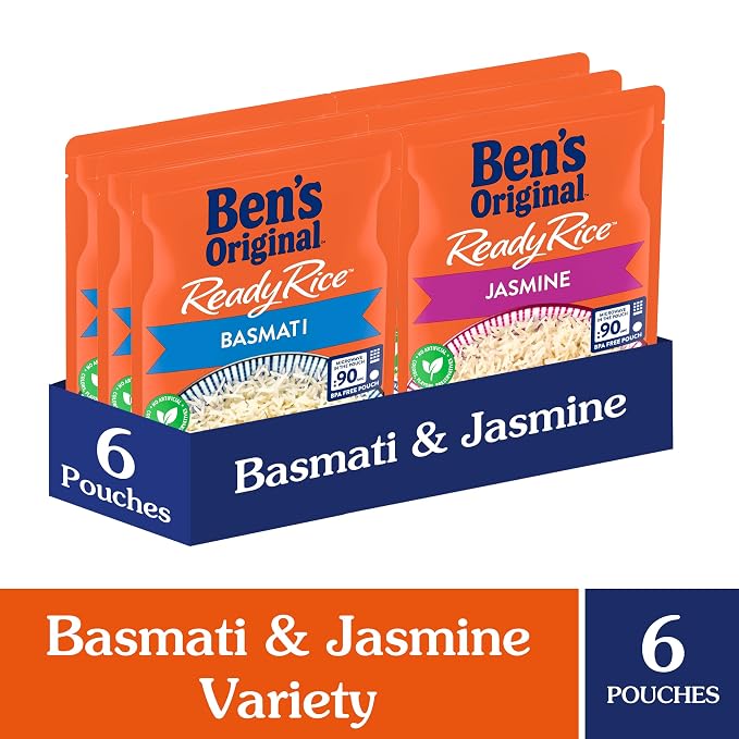 BEN'S ORIGINAL Ready Rice Basmati and Jasmine Rice Variety Pack,Easy Dinner Sides,8.5 OZ Pouch,(Pack of 12)