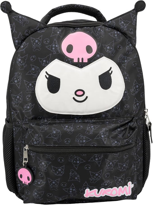 AI ACCESSORY INNOVATIONS Hello Kitty Kuromi Backpack for Girls, Sanrio Kawaii Bookbag, 16 Inch Anime School Bag with 3D Features, Black