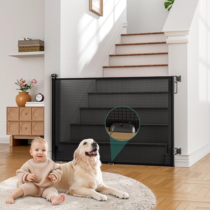 Babepai Retractable Baby Gates Extra Wide | 72" Wide x 34" Tall Dog Gates for Stairs | Indoor/Outdoor Use | Child Gates for Doorways, Deck, Porch, Hallways, Patio - Black