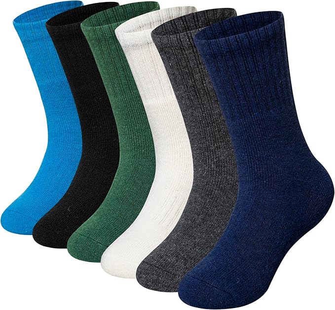 WEVIAS Kids Merino Wool Hiking Socks Boys Thermal Winter Cozy Boot Warm Cushion Socks 6 Pairs