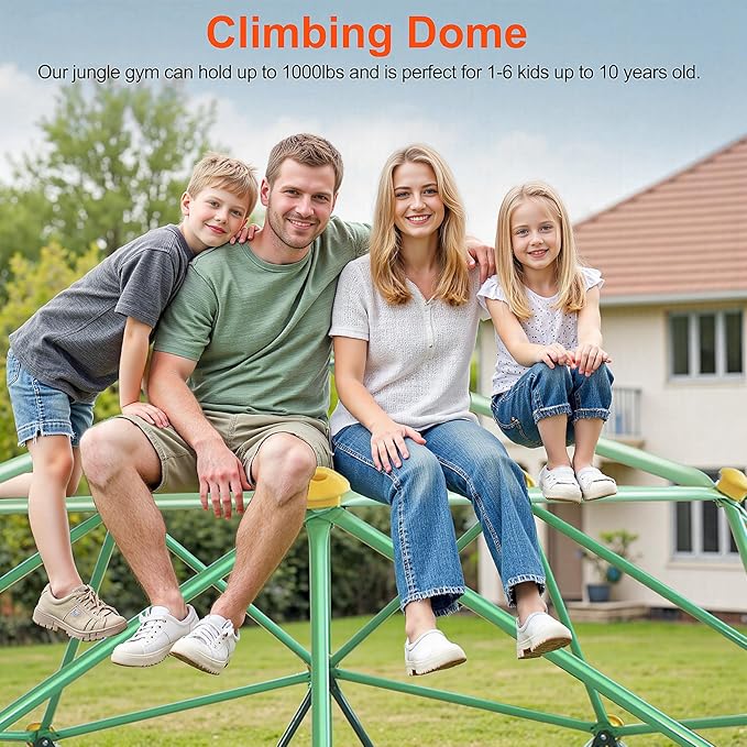 10FT Kids Climbing Dome Jungle Gym, with Hammock, All-Weather Heavy Duty Outdoor Playset for Ages 3-12, IPX9 Steel Frame, Backyard, Park, Indoor Use