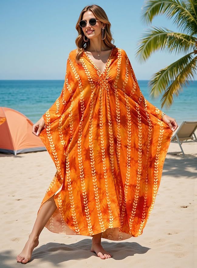 Mumu Dresses for Women Plus Size, Bohemian Kaftan Beach Cover Up Long Maxi Nightgown Soft Loungewear