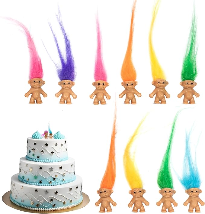 25 PCS Long-haired Lucky Mini Troll Dolls, Assorted Hair Colors, 0.78" Bodies, 2" Hair. Cake Toppers, Action Figures, School Project, Arts and Crafts, Party Favors