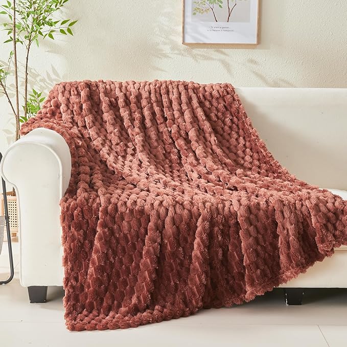 NEWCOSPLAY Super Soft Queen Blanket Coffee Premium Silky Flannel Fleece 3D Clouds Stylish Jacquard Lightweight Bed Blanket All Season Use 350GSM (Coffee, Queen(90"x90"))