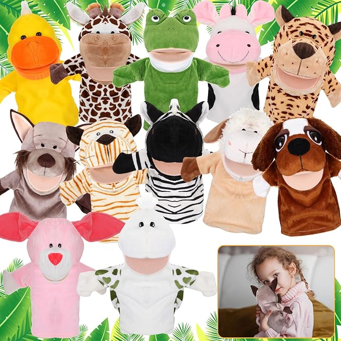 Wettarn 12 Pieces Animal Puppets Set Mouth with Working for Kids Toy for Boys and Girls Storytelling Toddler School Classroom Preschool Birthday(Delicate Style)