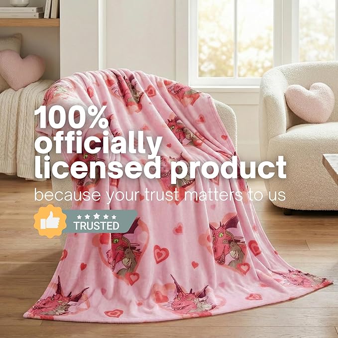 Shrek Donkey & Dragon Bedding Super Soft Plush Cozy Throw Blanket, 46 in x 60 in, Valentine's Day (Officially Licensed Product) by Franco Collectibles
