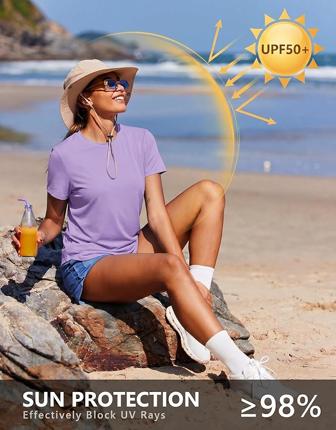 PINSPARK Soft Workout Tops for Women UPF 50+ Sun Protection Shirt Quick Dry Athletic Running Hiking Travel Basic Tee Shirts
