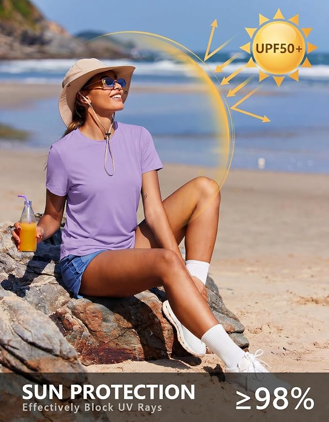 PINSPARK Soft Workout Tops for Women UPF 50+ Sun Protection Shirt Quick Dry Athletic Running Hiking Travel Basic Tee Shirts