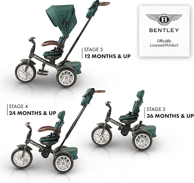 Bentley Kids Trike - All Terrain Toddler Bike 6-in-1, Officially Designed by Bentley Motors UK; Baby to Big Kid Tricycle is a Compelling Statement of Performance & Luxury, Spruce Green (6m-5y+)