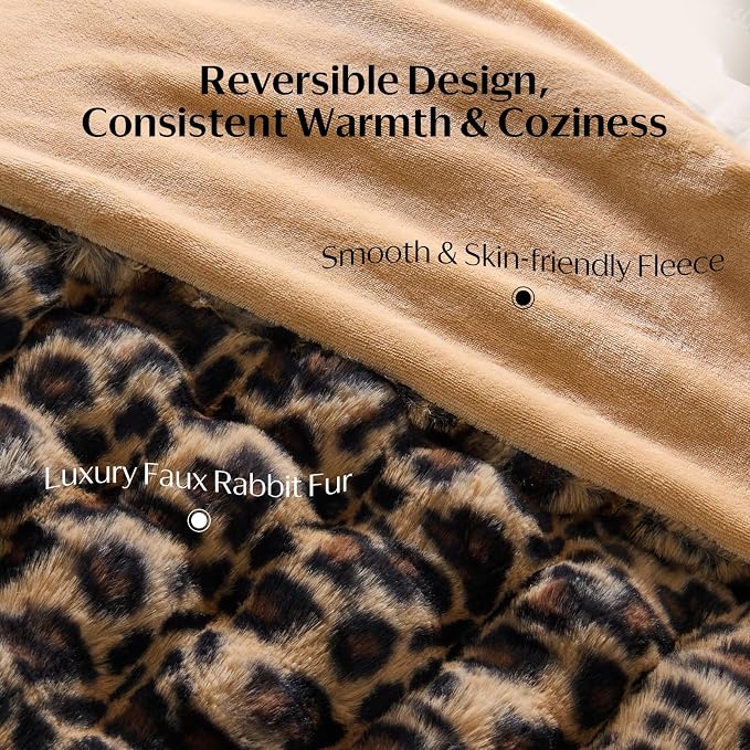 DOWNCOOL Faux Fur Throw Blanket for Couch, Ultra Soft Fluffy Fuzzy Plush Bubble Blanket for Sofa Bedroom Living Room, Cozy Warm Luxury Fleece Minky Blanket, 50x60 Inches Leopard Print