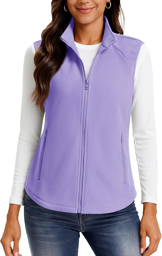 TACVASEN Women Polar Fleece Zip Up Vest with Pockets Lightweight Outerwear | Warm Thermal Sleeveless Jacket Suitable for Hiking Camping Travelling in Cool Autumn and Winter Weather