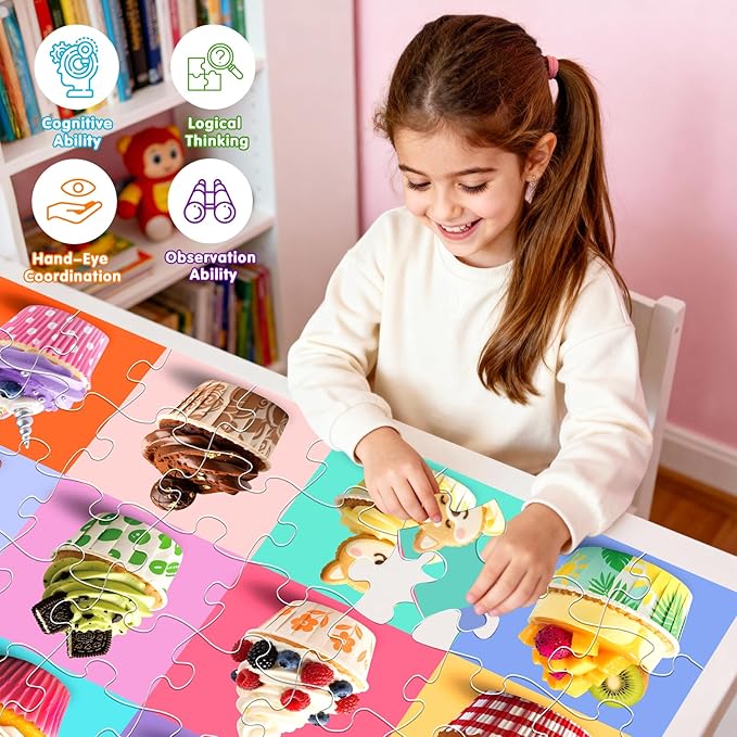 Jumbo Floor Puzzle for Kids,48 Piece Cupcake Jigsaw Puzzles,Learning Educational Toys for Toddlers Ages 3-5,Children Gift for Boy Girl Ages 4-8