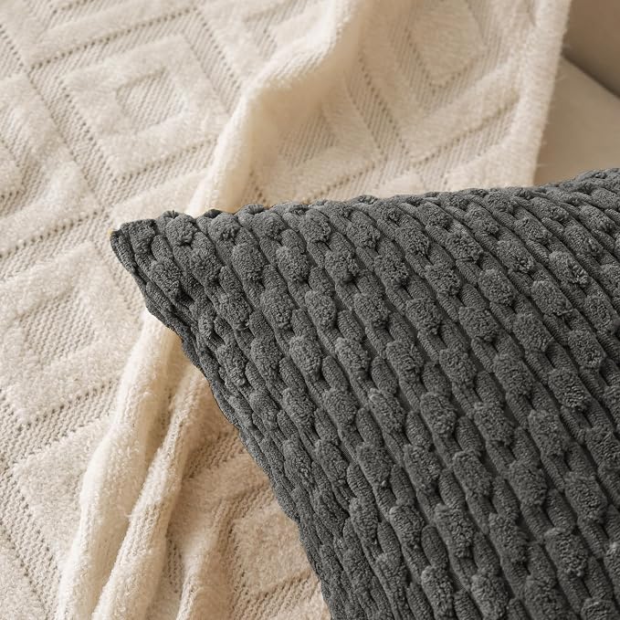 Set of 4 Dark Grey Decorative Throw Pillow Covers 20x20 Inch Corduroy Pillow Covers for Bed Couch Sofa Living Room Soft Square Cushion Cases