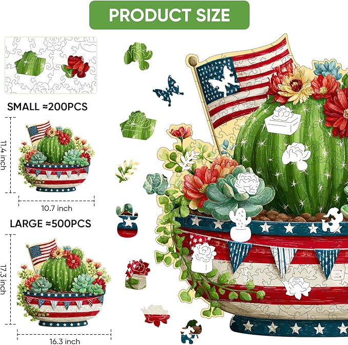 MEATRN Globular Succulent Cactus Wooden Puzzles - Premium Wood Puzzles for Adults, Botanical Art Display Puzzle, Pieces Fit Together Perfectly, Home Decoration, 497 Pcs, 17.3X 16.3in