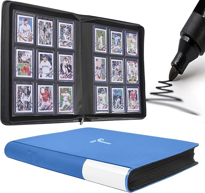 Top Loader Binder for Cards, 9 Pocket, Holds Up to 360 Toploaders with Ringless 20 Double-Sided Sleeves, Side Loading Top Loader Card Binder with Zipper for Trading Sports Cards in 3" x 4" Toploader