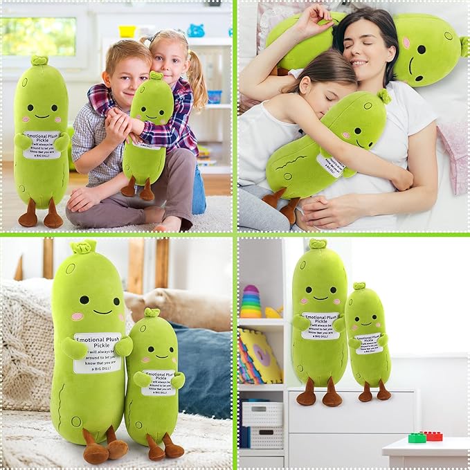 Emotional Plush Pickle,Pickle Stuffed Animal-12.6” Food Plushies Cucumber Stuffed Animal with Positive Warm Words,Kawaii Plush Toy Birthday Gift,Cute Vegetable Plushie Pillow for Kid Adult