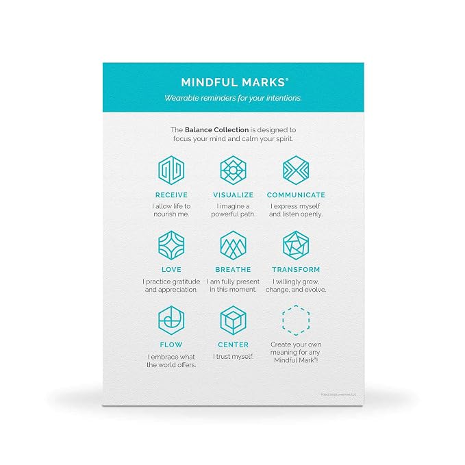 Mindful Marks (Platinum) 31 Tiny Temporary Tattoos Mindfulness Stickers - Inspirational Gifts for Women - Simple Mindfulness Meditation Tools for Mental Health Awareness