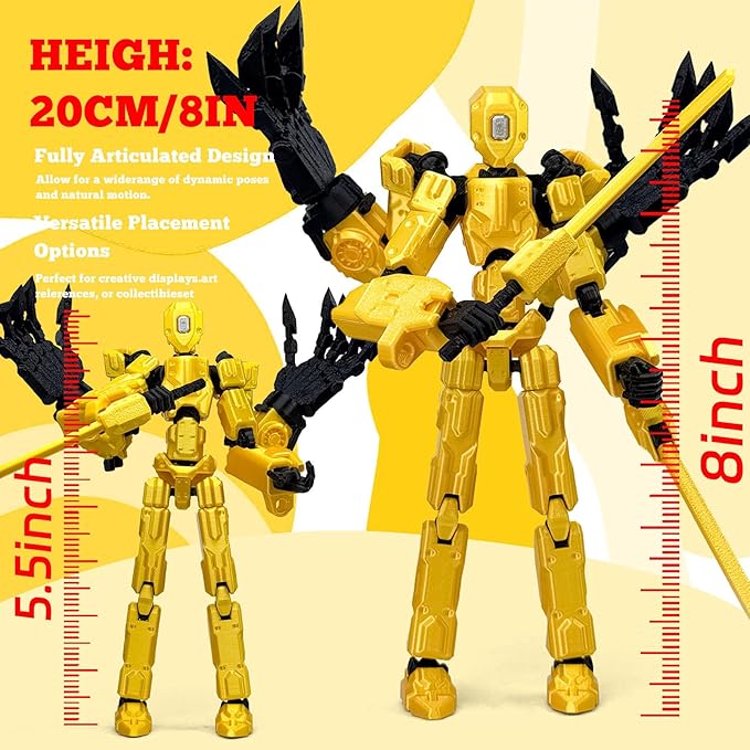 8Inch T13 Action Figure Assembly Completed, T13 Multi-Jointed Movable Robot Action Figure Set,Collectors Desktop Decorations for Game Lovers Toys (Yellow)