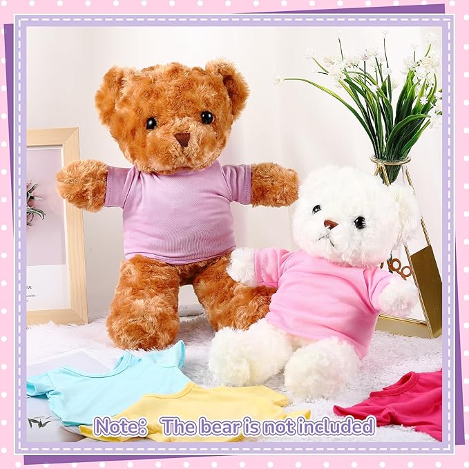 Jecery 8 Pcs Colorful Bear Clothes Tee Shirt Fit 14-18 Inches Bears Sublimation Stuffed Cute Tiny DIY Make Your Own Plush Doll(Light)