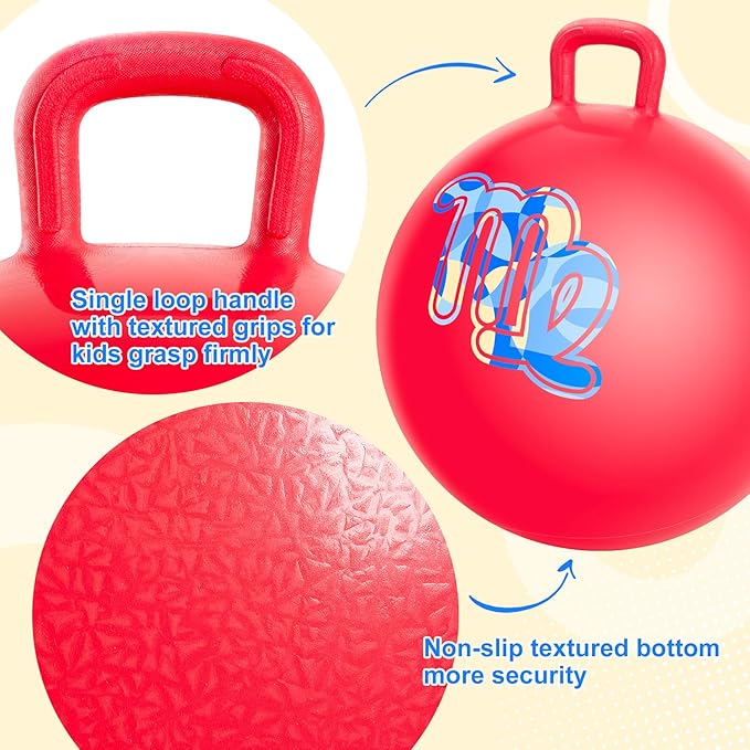 ZOOJOY 18 Inch Red Hopper Balls for Kids 3-6, Sit On Bouncy Ball with Handle, Inflatable Hippity Hop Ball for Indoor/Outdoor Play, Hoping Toys for Kids with Pump