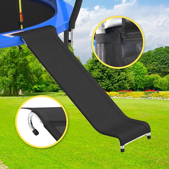 Universal Trampoline Slide Ladder for 10/12/14/15FT Trampolines, Black and Silver Design with Heavy Duty Steel Frame, Easy to Assemble，Safety & Buffer Bottom for Kids to Climb Up & Slide Down(Silver)