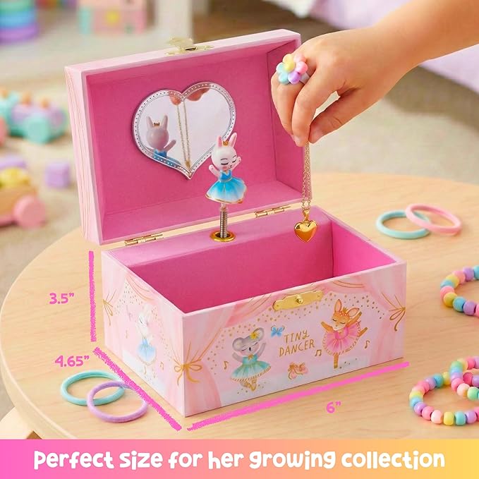 Musical Ballerina Jewelry Box for Girls - Kids Jewelry Box with Spinning Ballerina, Easter Gifts for Girls, Ballerina Toys - 6 x 4.7 x 3.5 in