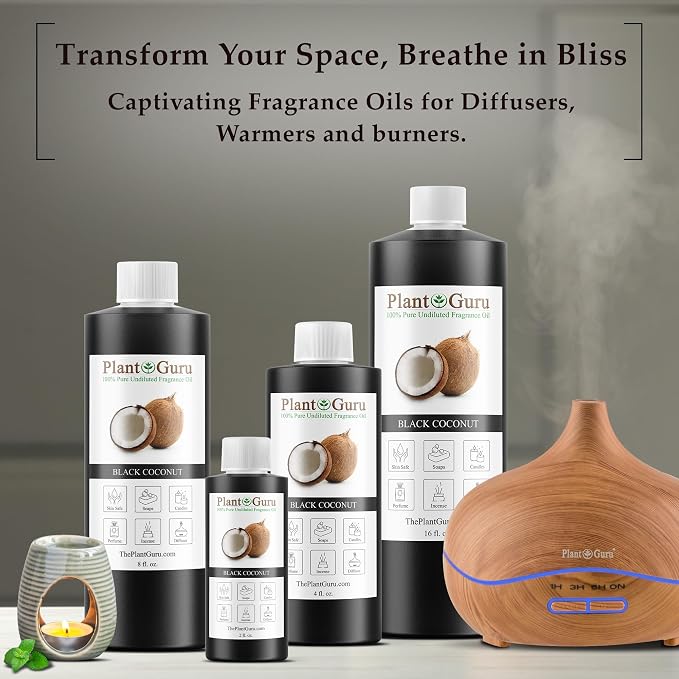 Black Coconut Fragrance Oil 8 fl. oz. Scented Oil for DIY Soap Making, Candles, Bath Bombs, Body Butters. Used in Aromatherapy Diffusers, Burners and Warmers. Great Addition to Lotions and Creams.