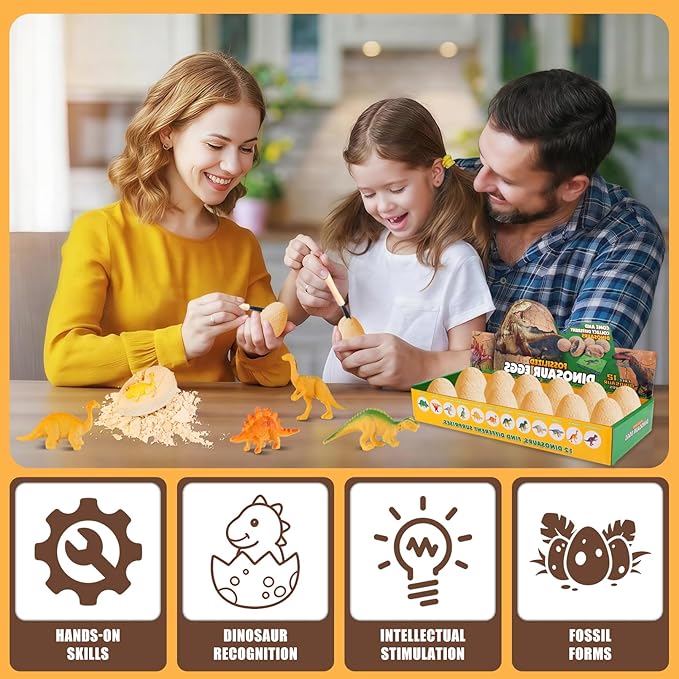 Dinosaur Eggs Toys, 12PCS Dino Eggs Excavation Dig Kit, Dinosaur Fossil Digging Kit Toys for Kids, Dinosaur Party Favors, Archaeology Science STEM Christmas Birthday Easter Digging Gift for Boys Girls
